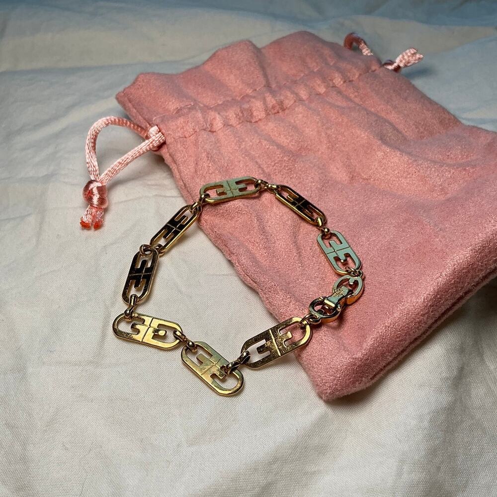 Vintage Givenchy 70s Gold Oval GG Logo Bracelet